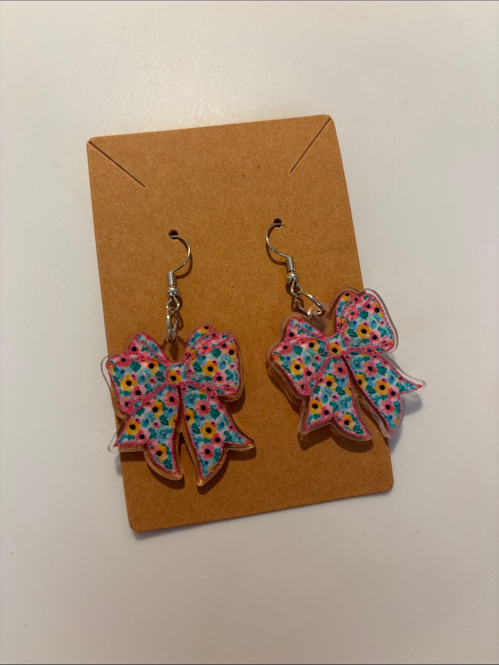 Fashion Jewelry Pink Floral Bow Dangle Earrings - Picture 4 of 5